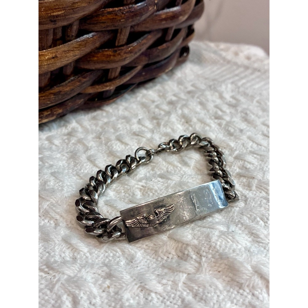 Vintage Crest Craft Nickel Silver Sweetheart Bracelet WWII Wings Engraved DAVE